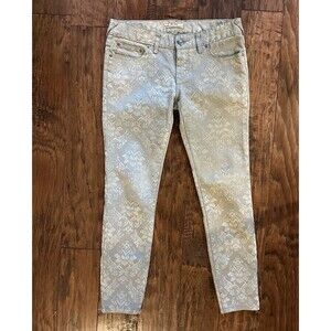 Free People Women's Beige Floral Skinny Jeans Size 25 Low Rise Boho Romantic